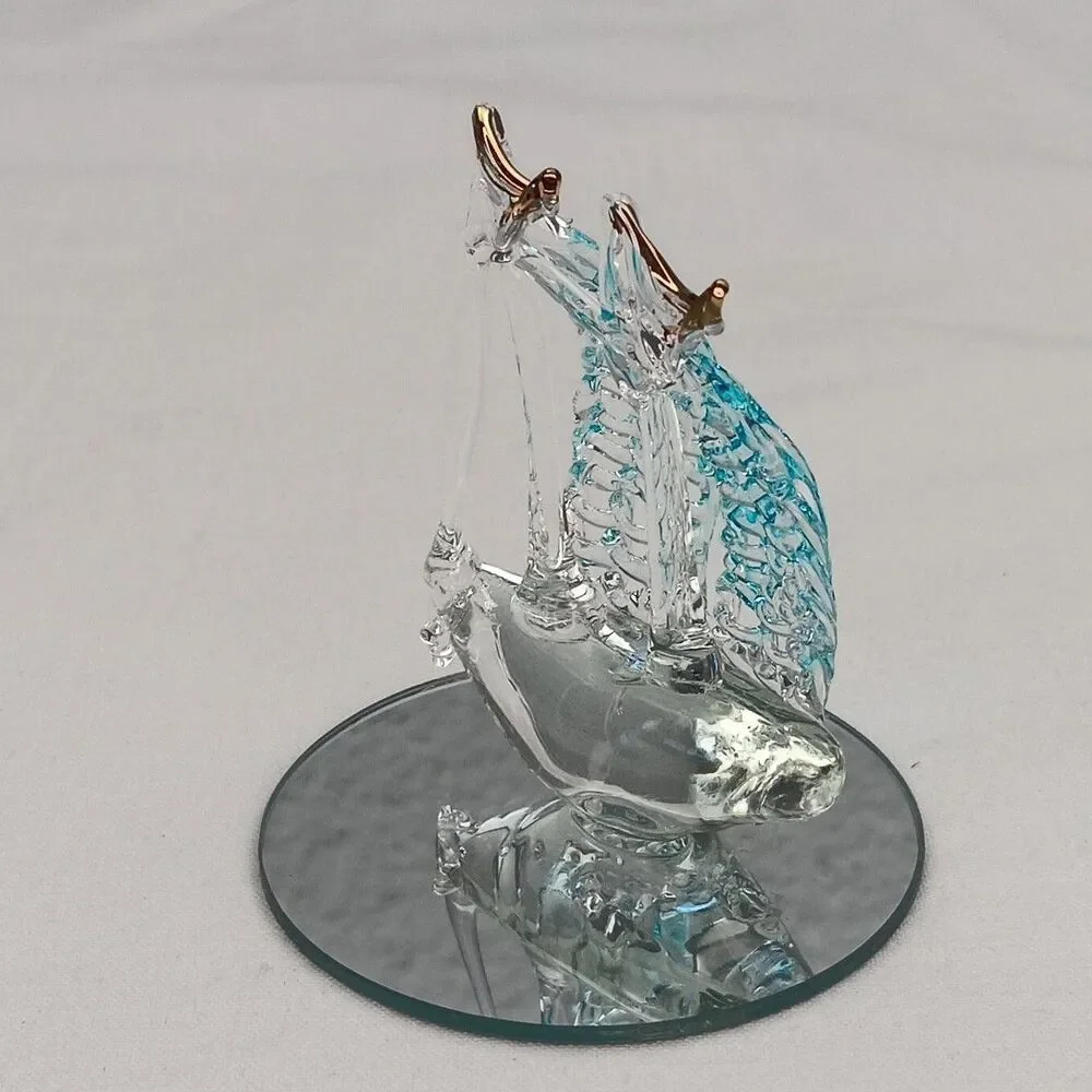 Vintage Spun Glass Ornament Ship 24K Gold Plated Mirror Base